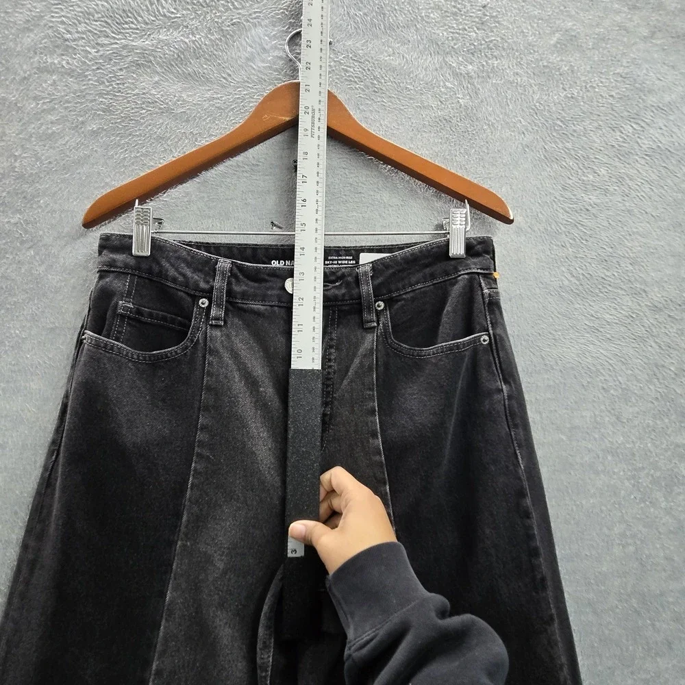 Old‎ Navy Women Jeans 6 Black Denim Two Tone Wide-Leg Sky-Hi Wide Leg Extra